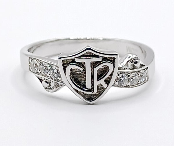CTR Shield Scroll Ring, Diamond-set, 14K #403