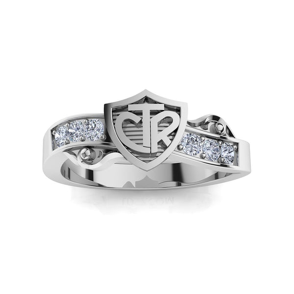 CTR Shield Scroll Ring, Stone-set, Silver #403